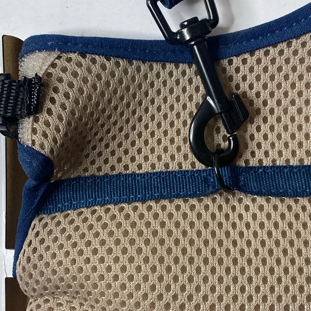 Full Cheeks Small Pet Harness. Tan with navy trim. NWT!